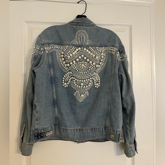 Sandro Eriko Denim Jacket with Pearls - Size Large (Sandro Size 3)$745 - Picture 2 of 16